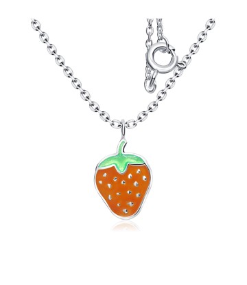 Cute Strawberry Enamel Shaped Silver Necklace SPE-4176